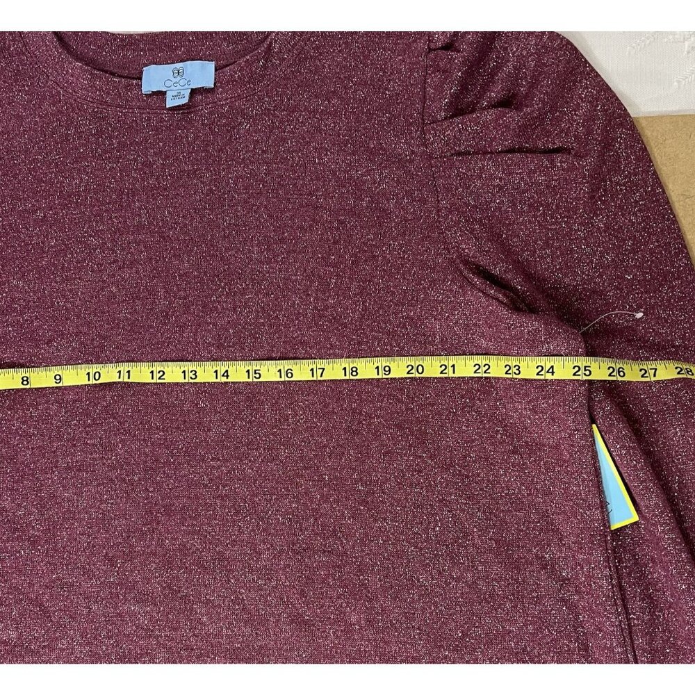 CeCe Women Shiny sweater Plus 3X Burgundy Puff sleeves Rayon polyester NWT - Picture 6 of 7